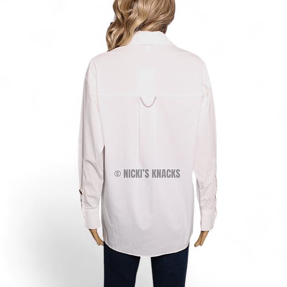 Magaschoni White Oversized Gold Button Shirt Blouse Relaxed Fit Cotton XS NWT - Picture 6 of 12